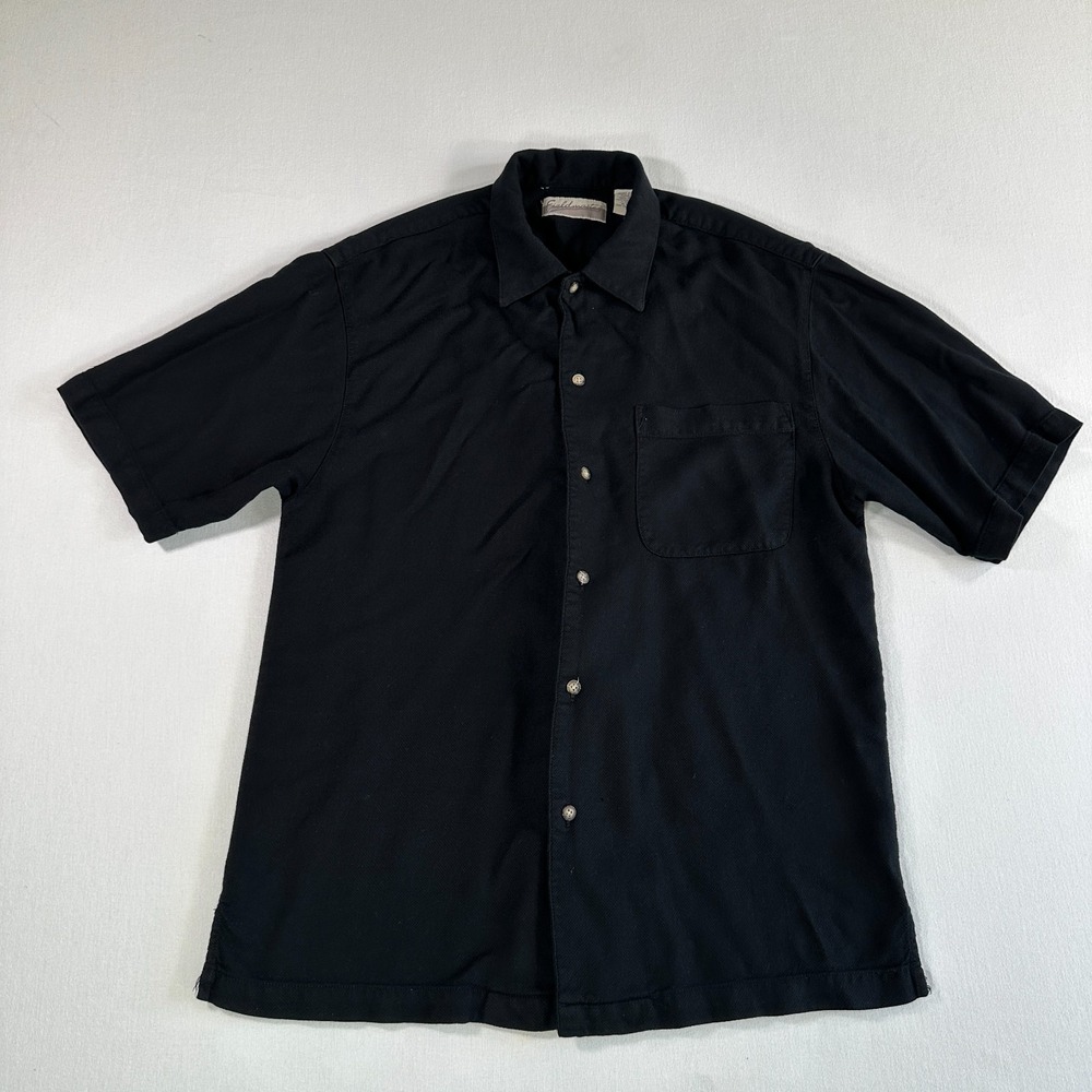 Fieldmaster Mens Short Sleeve Polo Shirt Button Up Black Size Small